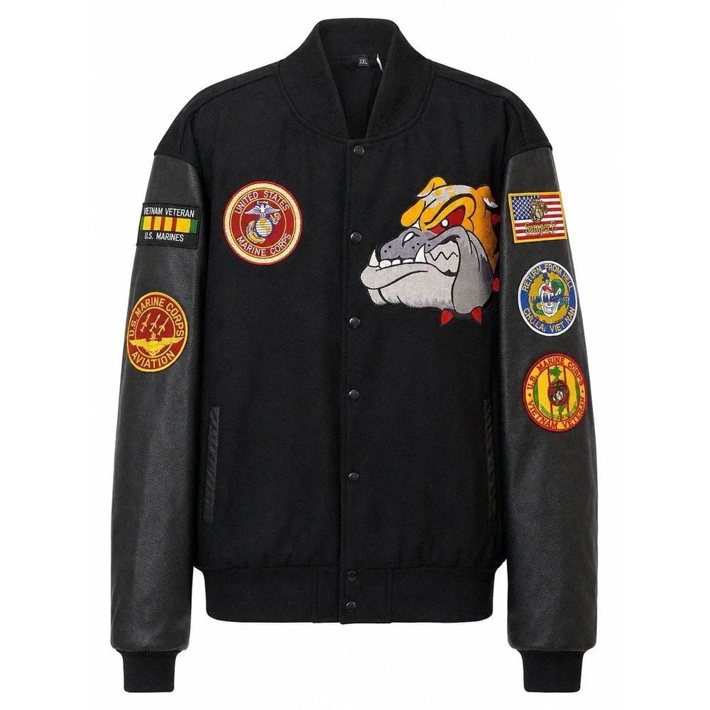 USMC Vietnam Veteran Marines XXL Wool Leather Bulldog Embroidered Patches